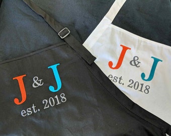 Personalized Full Length Apron, Custom Embroidered Cotton Apron with 2 Pockets - Personalized Apron with Free Text Embroidery