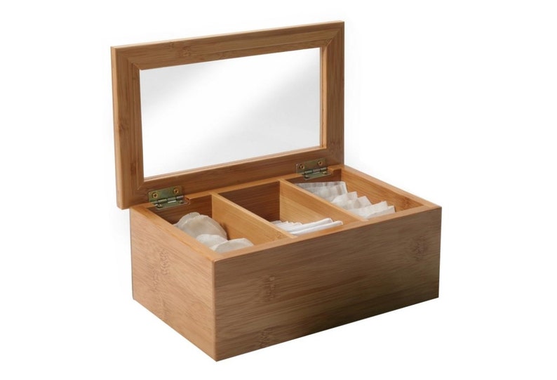 Personalized Wood Tea Box, Engraved Bamboo Tea Holder, Custom Tea Box Mother's Day Gift, Custom Housewarming or Teacher's Gift image 3