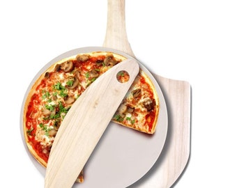 Personalized Pizza Stone and Paddle Set - Laser Engraved Free - Family Crest, Monogrammed - Personalized Gift, Mother's day, Wedding Gift