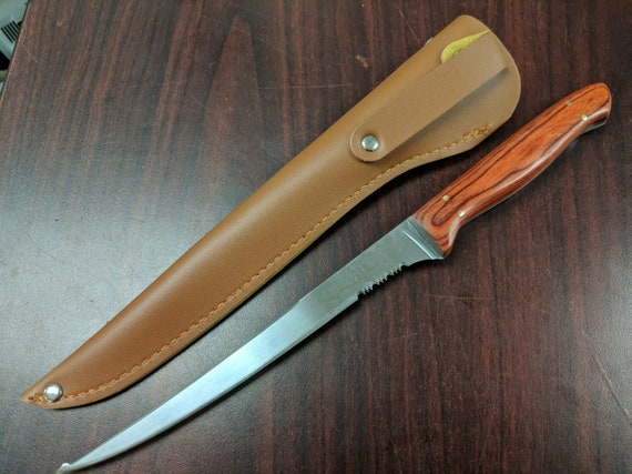 Personalized Fillet Knife, with Rosewood Handle & Stainless Steel Blade, Includes Leather Sheath - Laser Engraved for Free, Fishing Gift
