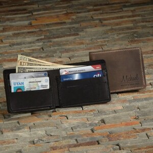 Personalized Leather Wallet, Engraved Bi-Fold Wallet for Men, Custom Wallet Gift for Groomsmen, Monogrammed Leather Anniversary Gift
