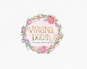 Shabby Chic Floral Logo Design Vintage Logo Boutique Logo Etsy