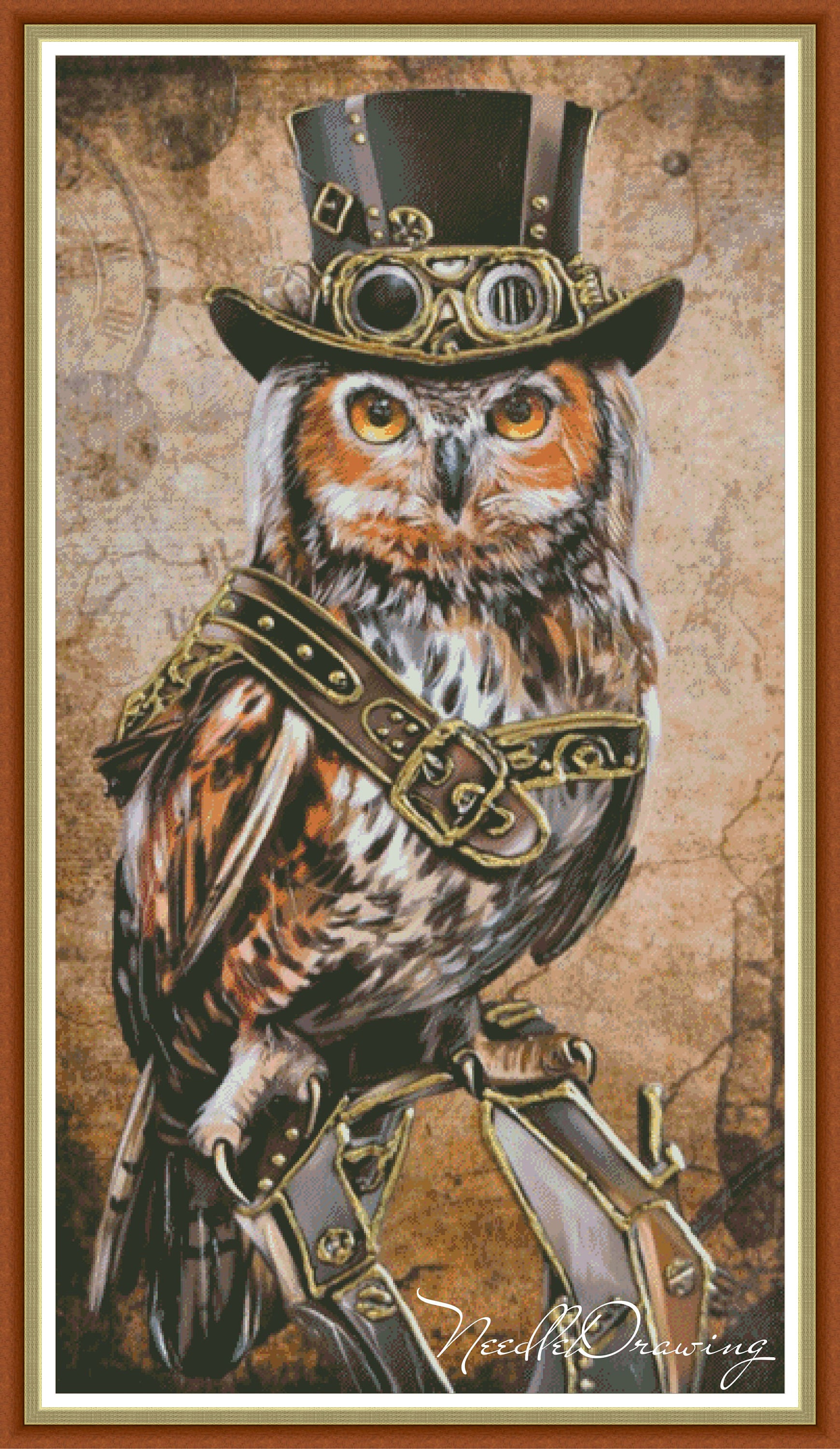 Steampunk owl bird fantasy cross stitch pattern embroidery  etsy