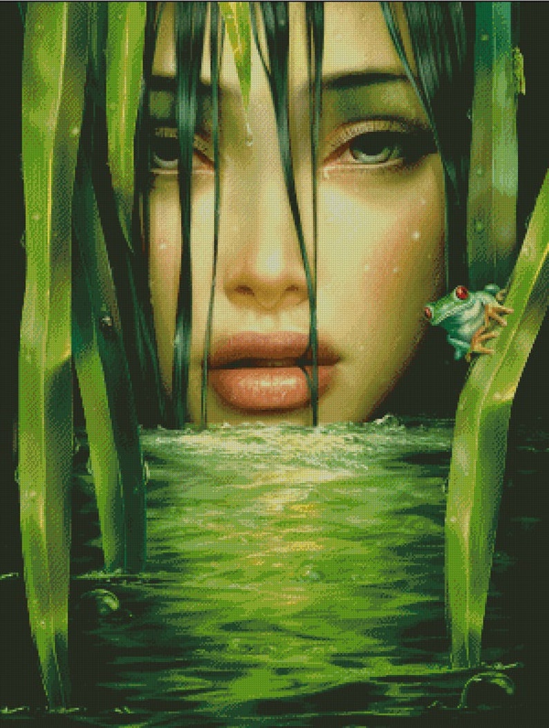 Counted cross stitch pattern PDF Cross stitch chart Embroidery cross stitch pattern Water Fairy girl Lady Fantasy Cross Stitch Pattern