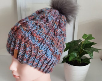 Pure wool/acrylic handknitted beanie,  beanie with pom, Australian wool beanie, Made in Australia,  removable pom