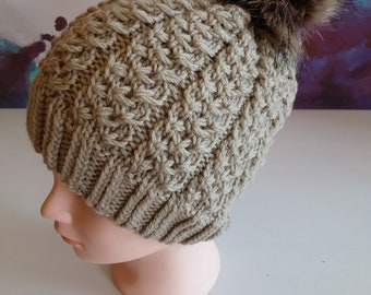 Pure wool handknitted beanie,  beanie with pom, Australian wool beanie, Made in Australia,  removable pom