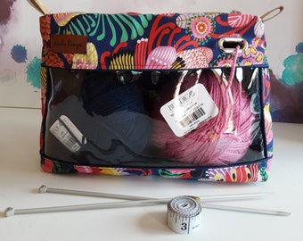 Knitting bag, craft bag, crochet bag, medium knitting bag, zippered craft bag, lined craft bag, bag for knitters, project bag for knitting