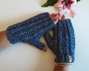 Hand knitted fingerless mittens, winter gloves, ladies winter texting ,gloves/mittens, stall holder gloves, merino wool, arthritis gloves