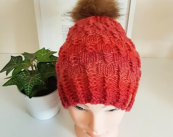 Pure wool handknitted beanie,  beanie with pom, Australian wool beanie, Made in Australia,  removable pom