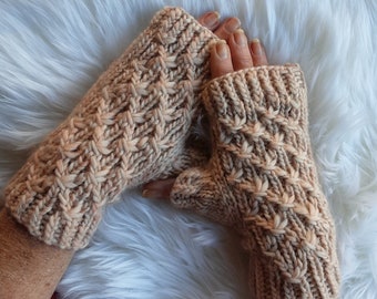 Hand knitted fingerless mittens, winter gloves, ladies winter texting ,gloves/mittens, stall holder gloves, merino wool, arthritis gloves