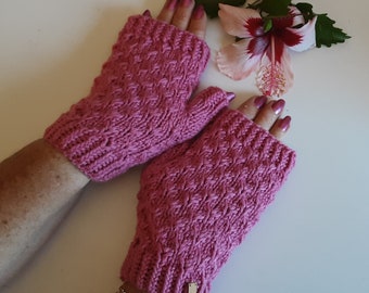 Hand knitted fingerless mittens, winter gloves, ladies winter texting ,gloves/mittens, stall holder gloves, merino wool, arthritis gloves