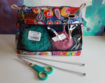 Knitting bag, craft bag, crochet bag, medium knitting bag, zippered craft bag, Pink craft bag, bag for knitters, project bag for knitting