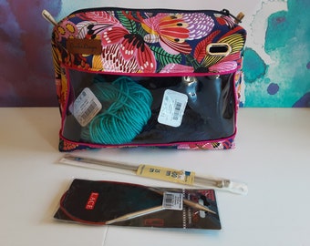 Knitting bag, craft bag, crochet bag, medium knitting bag, zippered craft bag, Pink craft bag, bag for knitters, project bag for knitting