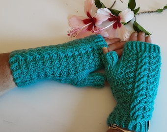Hand knitted fingerless mittens, winter gloves, ladies winter texting ,gloves/mittens, stall holder gloves, merino wool, arthritis gloves