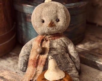 Primitive Pumpkin Doll with his Wool Mini Pumpkin
