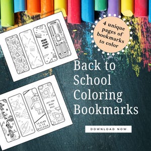 Printable Back to School Coloring Bookmarks for Kids – 16 Fun Designs – First Week of School Activity – Instant Download PDF – Teacher Gift