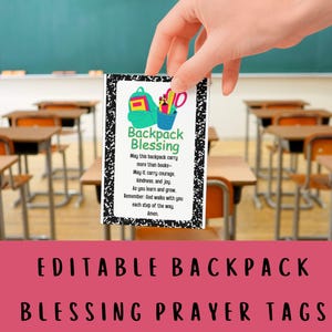 Editable Backpack Blessing Prayer Tag | Printable Back to School Prayer Tag | Christian Teacher Gift | Student Ministry | Instant Download