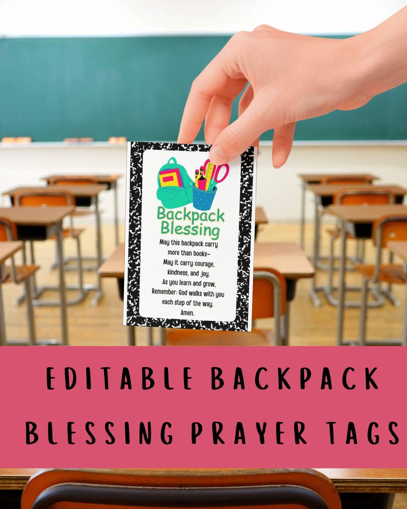 Editable Backpack Blessing Prayer Tag: Christian Back to School Gift ...