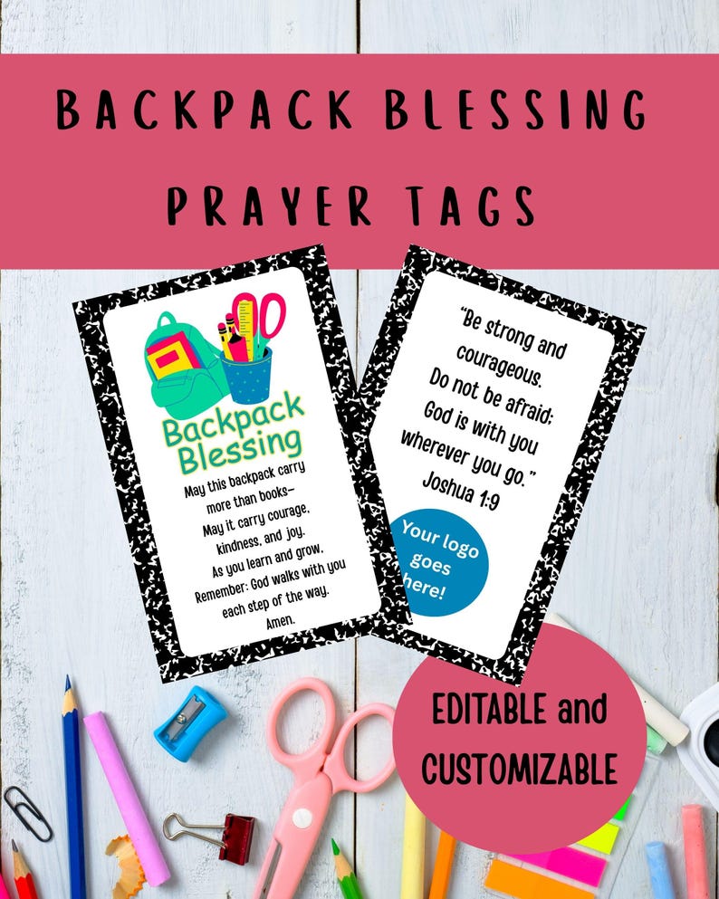 Editable Backpack Blessing Prayer Tag: Christian Back to School Gift ...