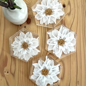 Resin Mixed 3D Floral Hexagon Coasters Set of 4 | Home Decor | Candle Holder