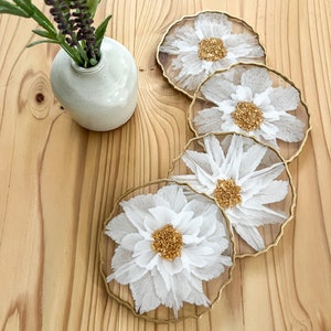Resin Mixed 3D Floral Coasters Set of 4 | Home Decor | Candle Holder