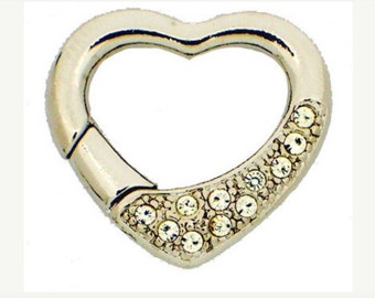 Swarovski Crystal Heart Shaped Necklace Enhancer, Pearl Shortener, Wedding Necklace Clasp, Gold or Rhodium Finish, 22.5x21mm
