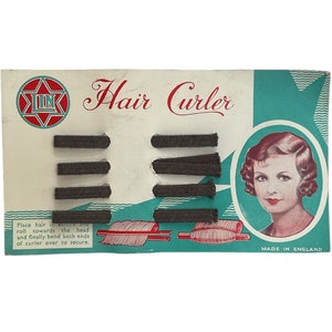 Vintage Hair Curlers Deadstock New Old Stock Vintage Original 1920&#39;s 1930&#39;s Card of 4 LIN 3&quot; Flexible Hair Curlers Made in England