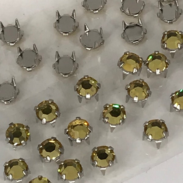 Preset Clawback 1970's Vintage Swarovski Crystal Rhinestones LIGHT TOPAZ Yellow SS20 5.2mm Silver Foiled SUPERIOR Art 2000