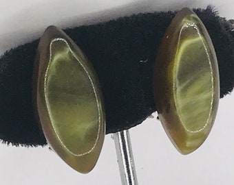 Vintage New Old Stock Original 1950s Olive Green Lucite Clip On Earrings Deadstock TINA