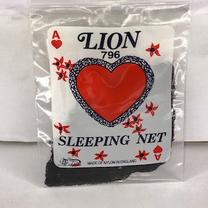 1960&#39;s Vintage Deadstock Black Nylon LION ACE Sleeping Net With Chin Strap Hair Net