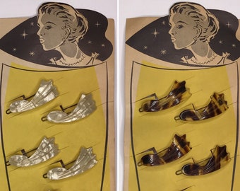 1950&#39;s SHOOTING STAR Vintage Deadstock White Pearl OR Tortoise Shell Lucite Small Hair Slide