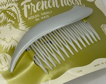 Vintage 1950's French Twist White Decorative Comb Slide New Old Stock Hair Comb Slide By Tilco USA