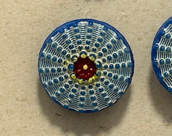 9 x boutons de tige en verre bleu foncé tchécoslovaques peints à la main 13,5 mm Original vintage des années 1930 NBGD0150