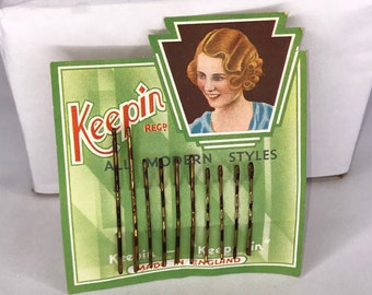 1920's 1930's Vintage Deadstock New Old Stock KEEPIN Tortoise Shell Finish Mix Size Pack Hair Grips