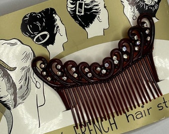 Vintage New Old Stock Brown Rhinestone Decorative Hair Comb Slide no. 53/649