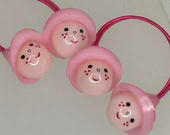 1 x Pair 1980s New Old Stock Pink Plastic Bobble Elastic Hair Decoration Hair Ties Hair Bands Novelty