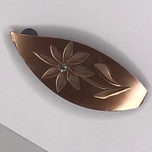 Vintage New Old Stock PAULETTE CREATION Small Bronze Pearl Lucite & Rhinestone Barrette Hair Slide