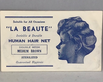 Amazing 1930's Medium Brown "LA BEAUTE" Vintage Deadstock New Old Stock DOUBLE Mesh Human Hair Net