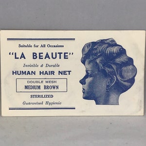 Amazing 1930&#39;s Medium Brown &quot;LA BEAUTE&quot; Vintage Deadstock New Old Stock DOUBLE Mesh Human Hair Net