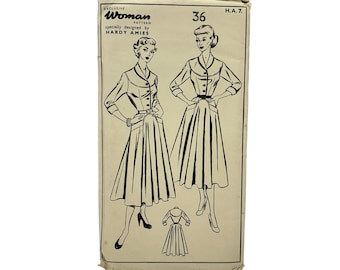 Original Paper 1950’s 36” Bust Dress Sewing Pattern Designed By Hardy Amies For Woman Pattern H.A.7 PAT0173