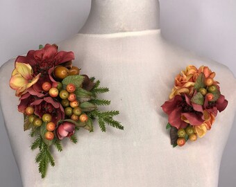 Limited Edition Autumn Berries With Terracotta Hellebore And Acorns Dress Corsage & Hair Flower Clip 2 Piece Set 1940's 1950's Vintage Style