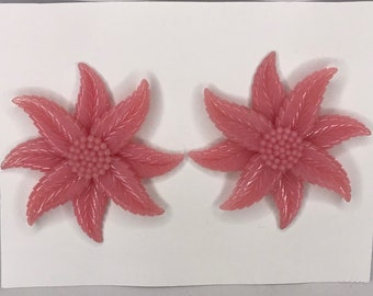 1950's Vintage Deadstock Large Pink Floral Clip On Earrings