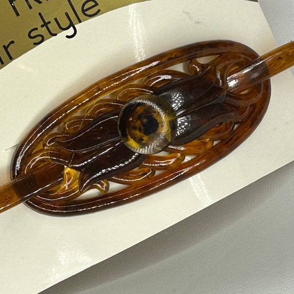 Vintage New Old Stock PAULETTE Faux Tortoise Shell Lucite Stick Barrette Hair Slide BWR23/16