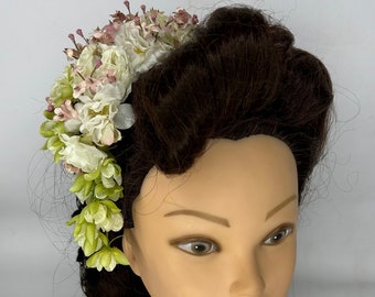 One Off Large Vintage Style White & Pink Bendy Cascade Head Piece Pin Up Hair Flower