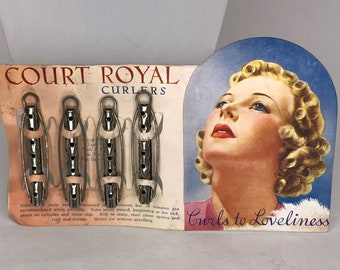 1930's  Vintage Deadstock COURT ROYAL Curlers Hair Rollers Set of 4 Size Small 2"