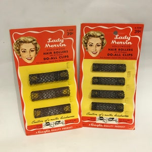 3 x Packs Medium or Small LADY MERVIN 1950&#39;s Vintage New Old Stock Deadstock Hollywood Hair Rollers Curlers