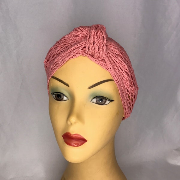 Pink 1940's Deadstock New Old Stock Pre Shaped Vintage Fishnet Hair Turban