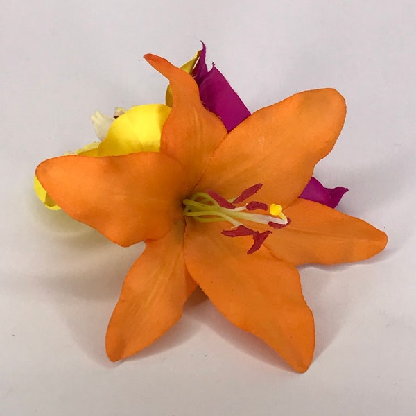 Orange With Fuchsia and Yellow Shazam Signature Lily & Orchid Clip