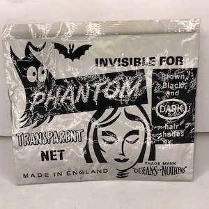 1960&#39;s Vintage Deadstock New Stock OCEANS Of NOTIONS PHANTOM Transparent Fine Nylon Hair Net 2 Colours Made In England