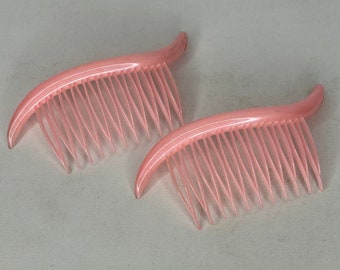 Vintage 1950s Pair Of Pink Hair Combs New Old Stock Hair Comb Slide